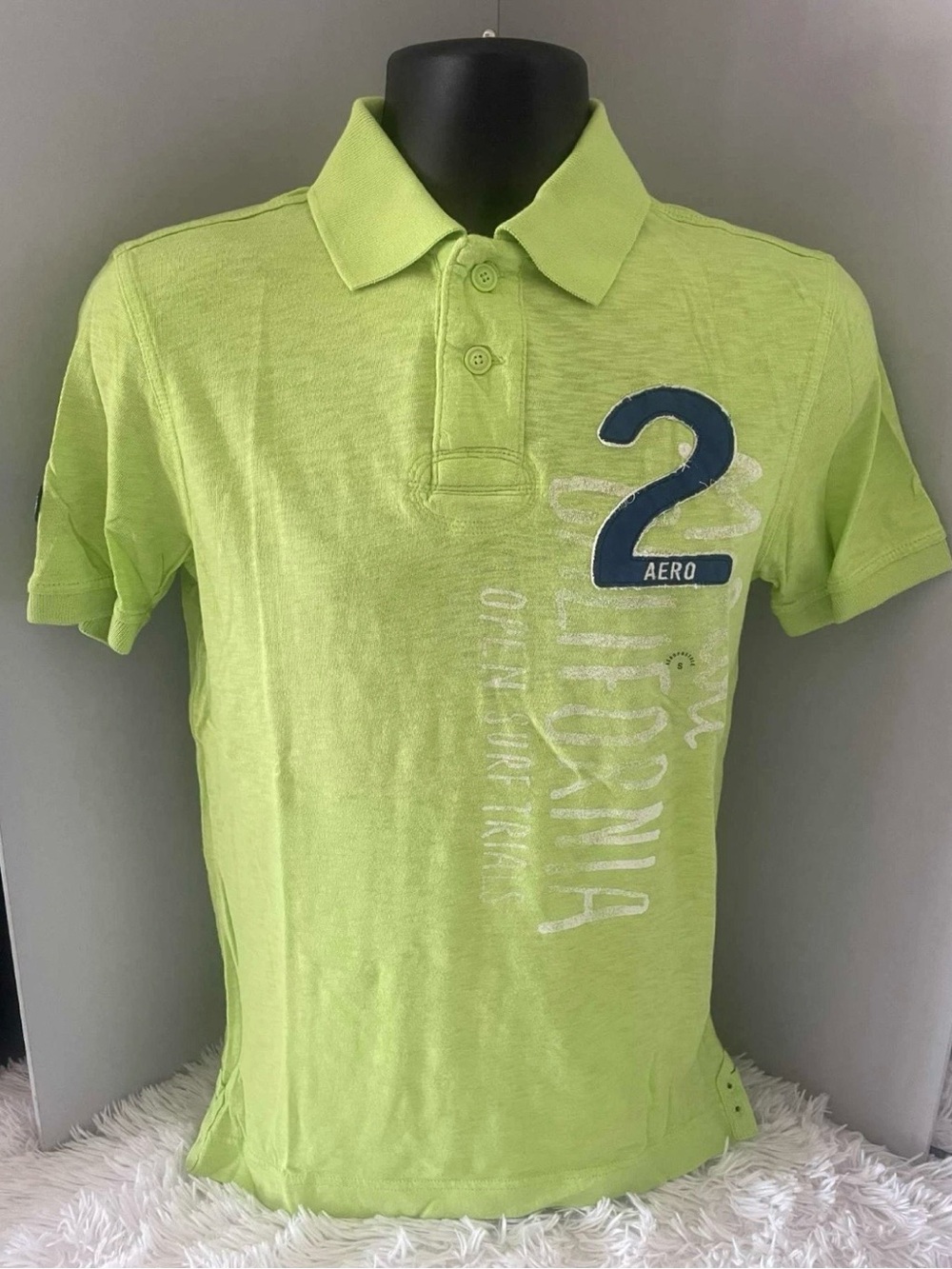 NWT Y2K AEROPOSTALE SS Striped Logo Polo Shirt (Green "2 AERO") - Style #7932
